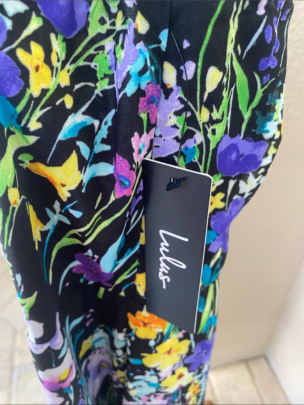 Lulu's Black Floral Midi Dress with Yellow & Purple Blooms - Picture 3 of 8
